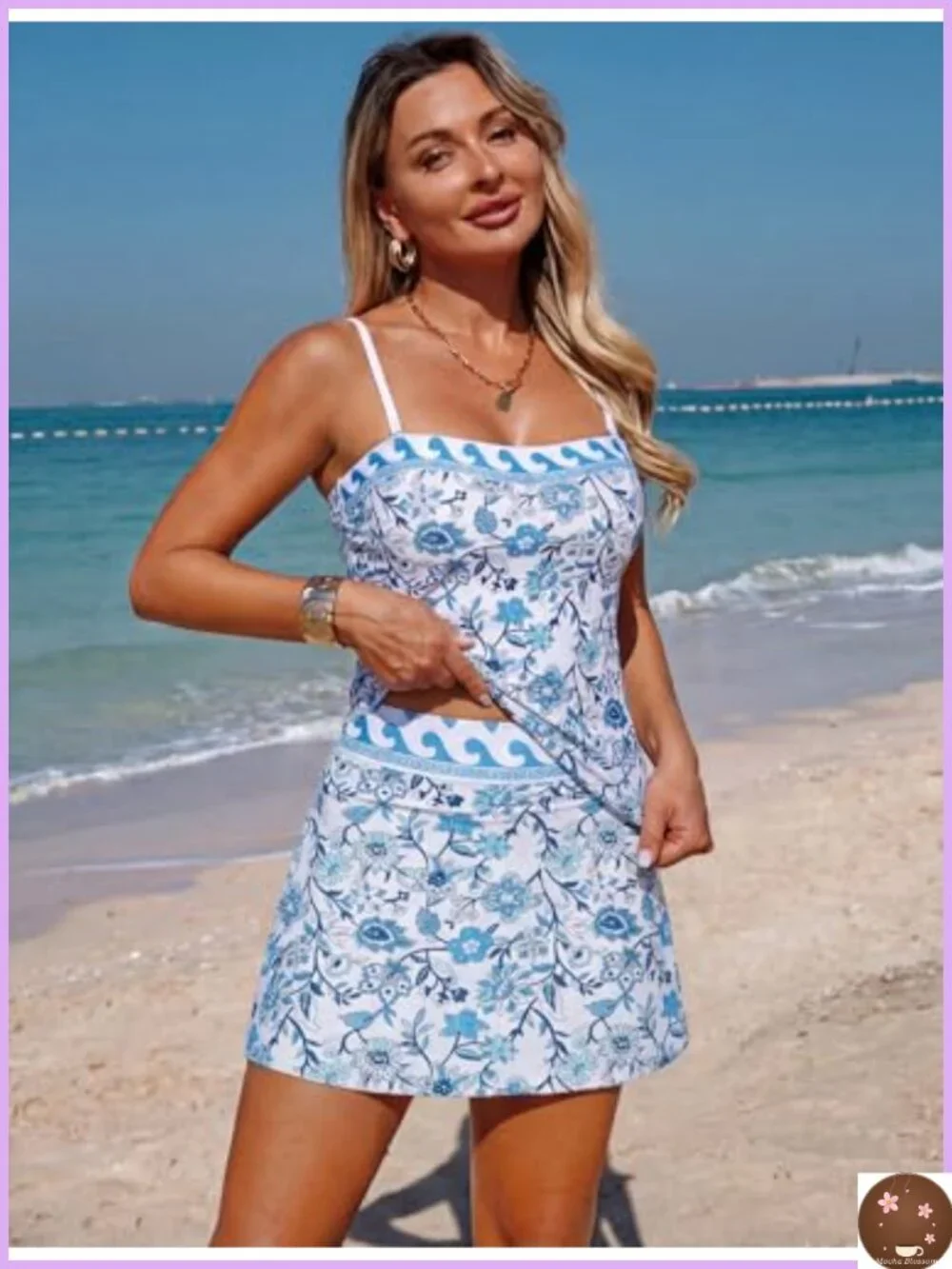 ZAFUL Women Bandeau Tankini with Skirt 2 Piece Bathing Suit